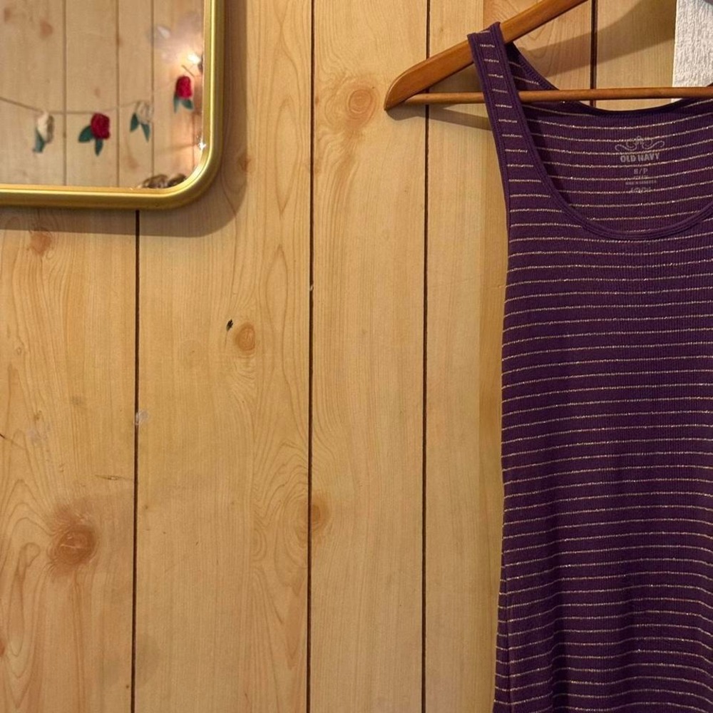 3 FOR $15 DEAL / Striped Purple Tank Pop Size Small Gold Stripes - PVBUNDLE